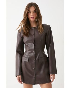 MissPap Faux Leather Moulded Waist Blazer Dress - Brown