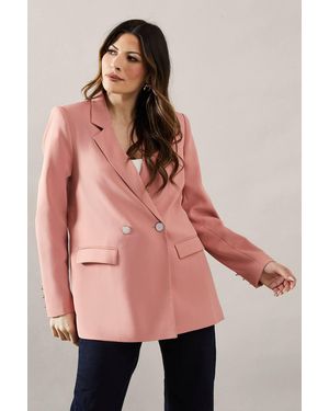 Wallis Horn Button Double Breasted Blazer - Pink