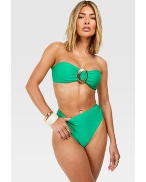 Boohoo Biquini De Tiro Alto Palabra De Honor Con Ribete Dorado - Verde