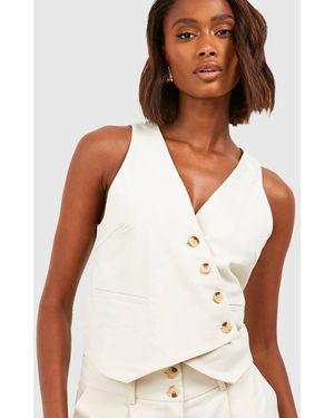 Boohoo Mock Horn Asymmetric Tailored Waistcoat - White