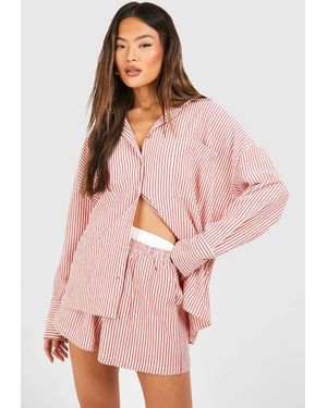 Boohoo Textured Stripe Relaxed Fit Shirt - Pink