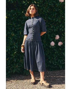 Oasis Drop Waist Button Up Denim Midi Dress - Green