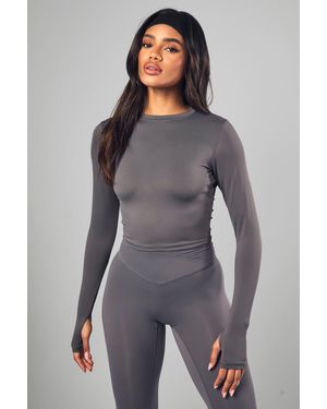 Boohoo Top De Manga Larga Súper Suave Aterciopelado Dsgn Studio - Gris