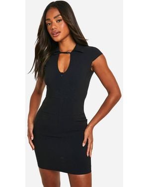 Boohoo Collared Skort Playsuit With Buckle Detail - Black