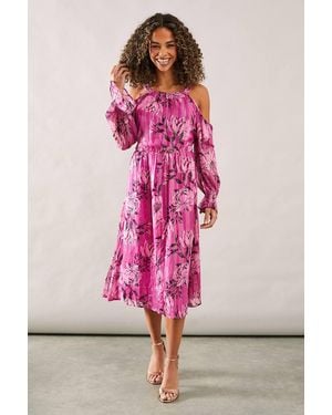 Wallis Occasion Metallic Floral Ruffle Midi Dress - Pink
