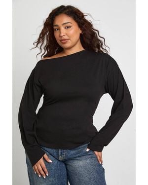 Boohoo Plus Off The Shoulder Ruched Split Hem Top - Black