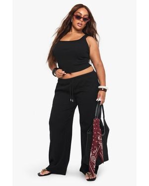 Boohoo Plus Rib Wide Vest And Trouser Basic Co-Ord - Black