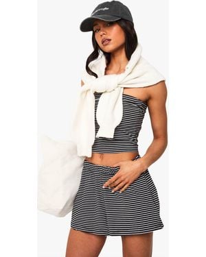 Boohoo Striped Flippy Short - White