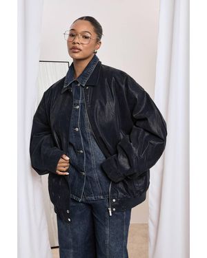Boohoo Plus Vintage Look Faux Leather Super Oversized Bomber Jacket - Black