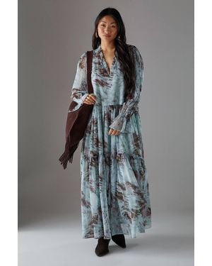 Warehouse Petite Premium Raw Edge Georgette Tiered Maxi Dress - Gray