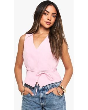 Boohoo Tie Waist Tailored Waistcoat - Blanco