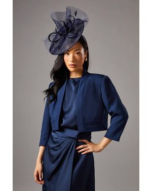 Coast Pleat Detail 3/4 Sleeve Crop Jacket - Blue