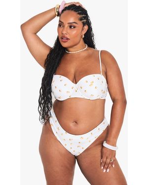 Boohoo Plus Tangerine Print Padded Balcony Bikini Top - Orange