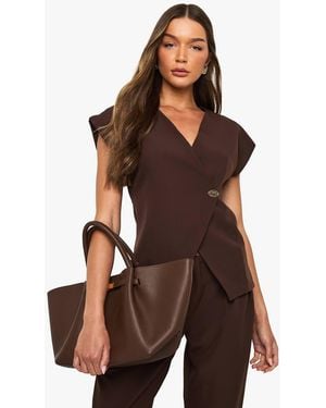 Boohoo Button Wrap Top - Brown