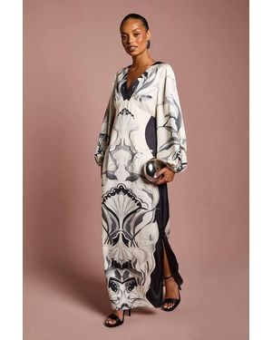 Coast Petite Long Sleeve Placement Print Midi Dress - Multicolor