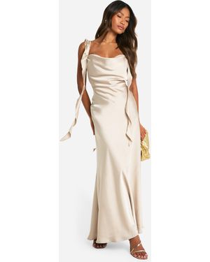 Boohoo Satin Frill Strap Maxi Dress - Natural