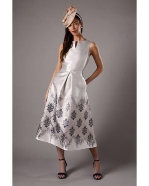 Coast Twill Jacquard Fit And Flare Midi Dress - Brown