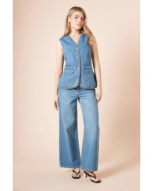 Dorothy Perkins V Neck Button Detail Denim Waistcoat - Blue
