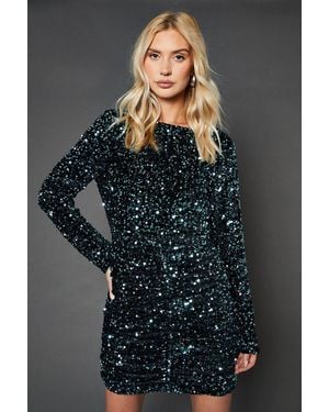 Dorothy Perkins Ruched Velvet Sequin Mini Dress - Gray