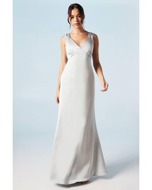 Coast Ruche Shoulder Satin Bridesmaid Dress - White