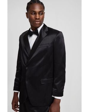 Boohoo Straight Fit High Shine Blazer - Black