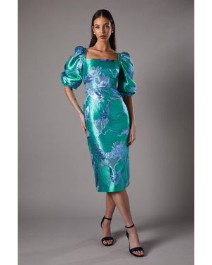 Coast Bubble Sleeve Jacquard Dress - Blue
