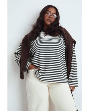 Boohoo Plus Crew Neck Oversized Stripe Top - Multicolor