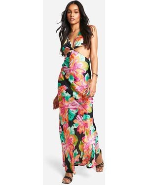 Boohoo Tall Chiffon Jacquard Floral Cut Out Maxi Dress - White