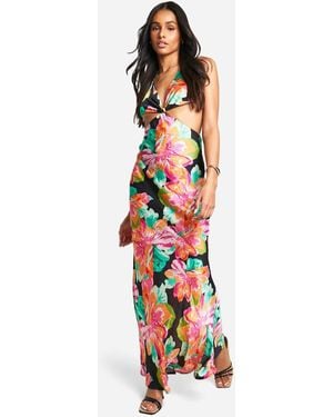 Boohoo Tall Chiffon Jacquard Floral Cut Out Maxi Dress - White