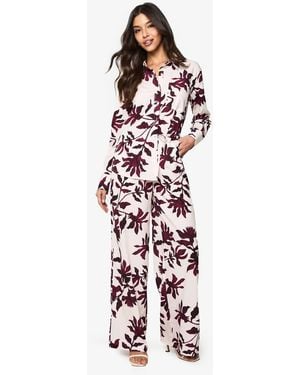 Boohoo Basic Woven Large Floral Drawstring Wide Leg Pants - White