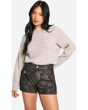 Boohoo Petite Faux Leather Pocket Detail Micro Short - Gray