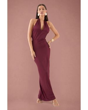 MissPap Premium Satin Halterneck Cowl Back Bridesmaid Dress - Red