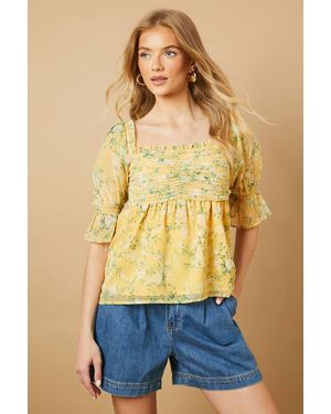 Oasis Floral Ruched Bodice Babydoll Blouse - Orange
