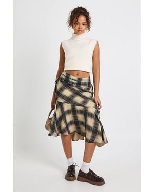 Boohoo Check Print Ruched Midi Skirt - Metallic