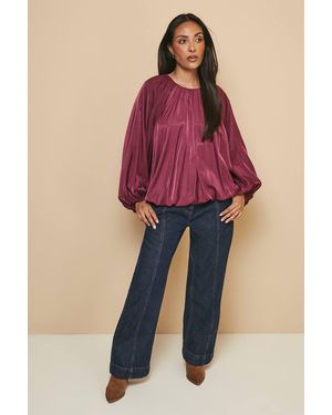 Wallis Petite Gathered Puff Hem Blouse - Pink