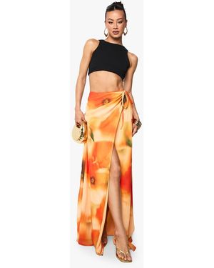 Boohoo Tall Abstract Chiffon Split Leg Maxi Skirt - Orange