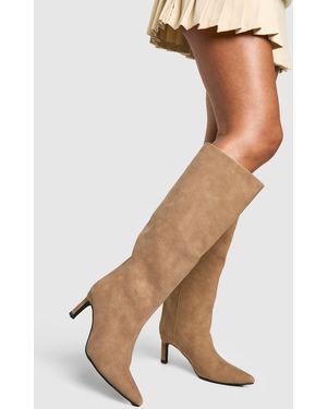 Boohoo Botas Por La Rodilla Con Tacón Bajo Y Caña Ancha - Blanco
