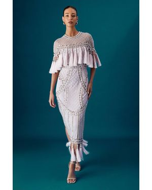 Coast Muse Tassel Cape Sequin Maxi Dress - Blue