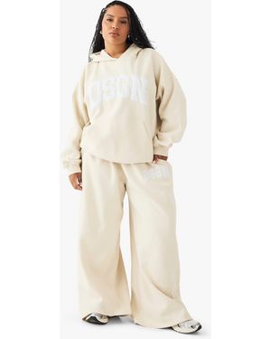 Boohoo Plus Towelling Embroidered Straight Leg Jogger - Natural