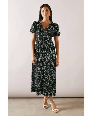Wallis Premium Lace Puff Sleeve Midi Dress - Black