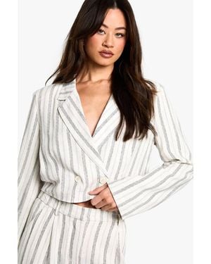 Boohoo Tall Stripe Linen Look Cropped Blazer - White