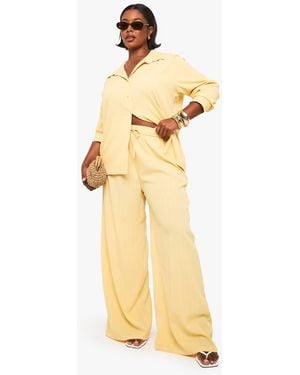 Boohoo Plus Textured Crinkle Wide Leg Trouser - Metallic