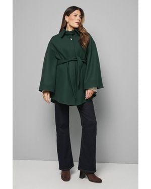 Wallis Wool Mix Belted Cape - Green