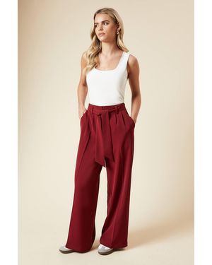 Dorothy Perkins Petite Paperbag Belted Wide Leg Trouser - Red