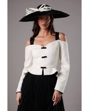 Coast Lisa Tan Sequin Tweed Jacket - Black