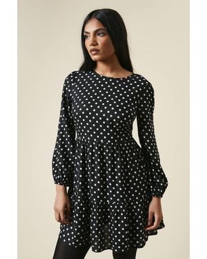 Dorothy Perkins Petite Spot Tiered Hem Mini Dress - Black