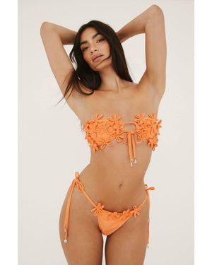 Nasty Gal 3D Flower Applique Bandeau Bikini Set - Brown