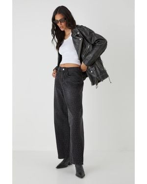 MissPap Hot Fix Embellished Denim Barrel Leg Jeans - Black