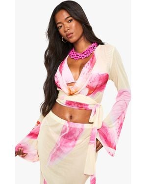 Boohoo Floral Cowl Neck Beach Top - Rosa