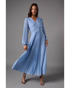 Coast Pleat Detail Lace Trim Maxi Dress - Blue